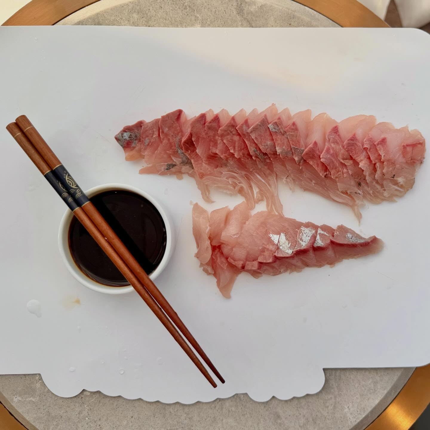 Amberjack sashimi is the best one! First place! Tuna on the second one.